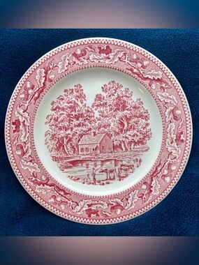 Vintage Royal Ironstone Memory Lane Red Transferware Farmhouse Serving Plate